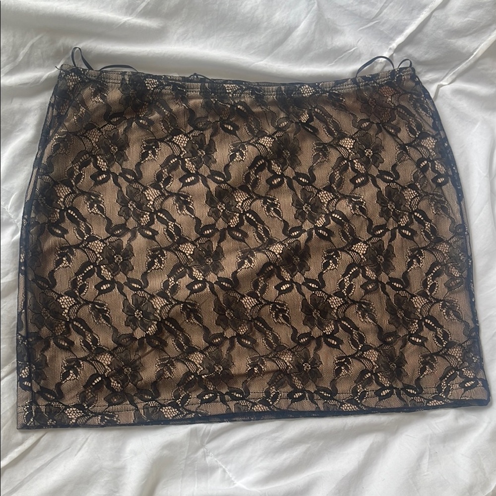 Princess Polly Black and Tan Lace Mini Skirt